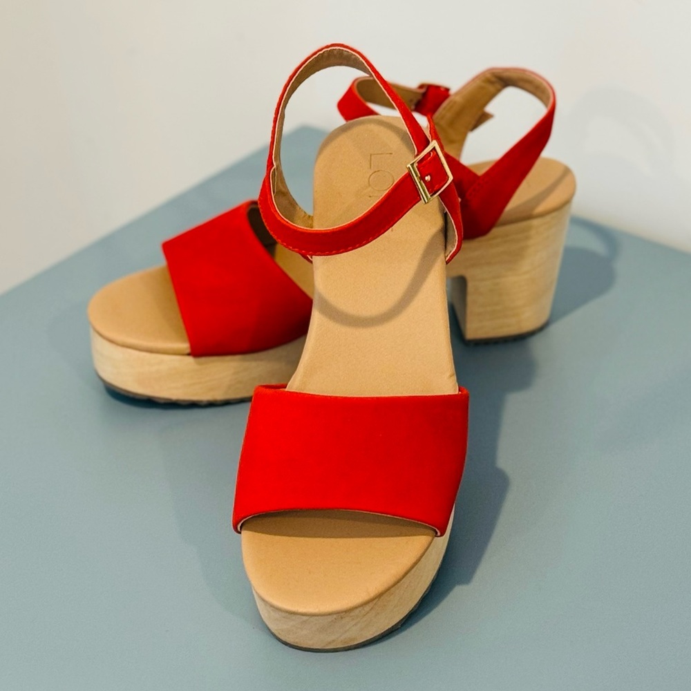 LOFT Red Suede Platform Sandal Clogs